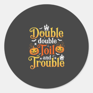 Pegatina Redonda Bruja de Halloween Doble Doble Trabajo y Problema
