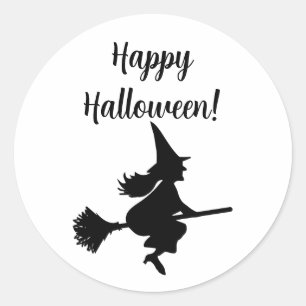 Pegatina Redonda Bruja de Halloween en el vuelo de la habitación