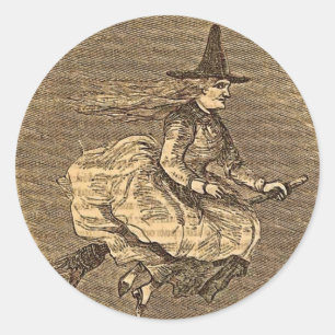 Pegatina Redonda Bruja de Halloween en una habitación