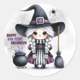 Pegatina Redonda Bruja de Halloween Hechicería Brujos Castillo
