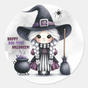 Pegatina Redonda Bruja de Halloween Hechicería Brujos Castillo