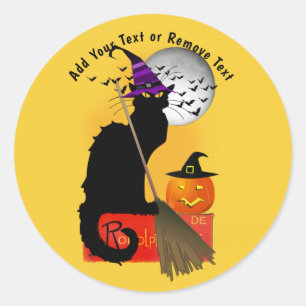 Pegatina Redonda Bruja de Halloween Le Chat Noir