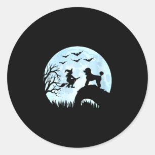 Pegatina Redonda Bruja de Halloween para mujeres caniche 