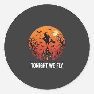 Pegatina Redonda Bruja de Halloween volando por la noche Diseño grá