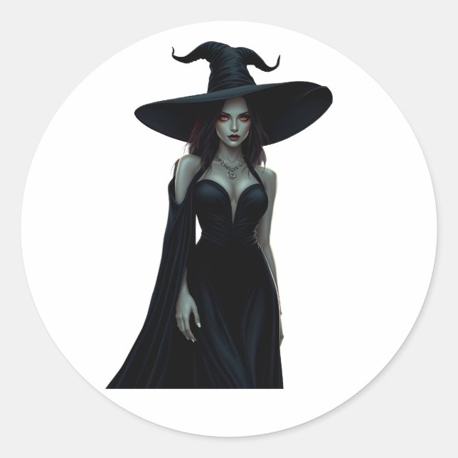 Pegatina Redonda Bruja de la noche (Anverso)