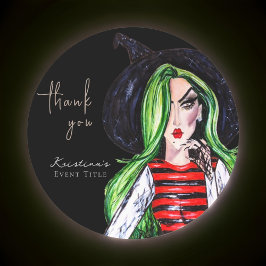 Pegatina Redonda Bruja de Moda en Acuarela Gracias Negras