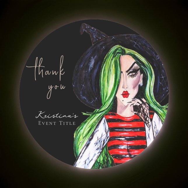 Pegatina Redonda Bruja de Moda en Acuarela Gracias Negros (Subido por el creador)