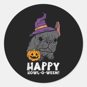 Pegatina Redonda Bruja del bulldog Feliz Hurón O Ween Fun Perro de 