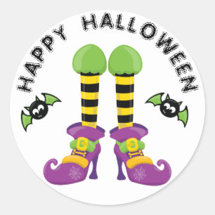 Pegatina Redonda Bruja Divertida de Halloween Pies