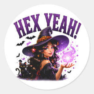 Pegatina Redonda ✨ Bruja Divertida Dicho de Halloween con Castigo �