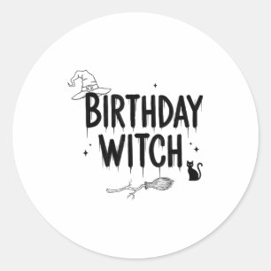 Pegatina Redonda Bruja Divertida Linda Bruja Cumpleaños Brujas Feli