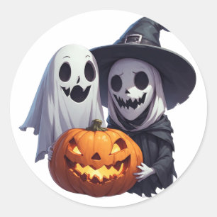 Pegatina Redonda Bruja fantasma amiga adorable de Halloween 🧙‍♀️