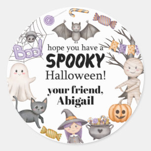 Pegatina Redonda Bruja Fantasma Momia Halloween