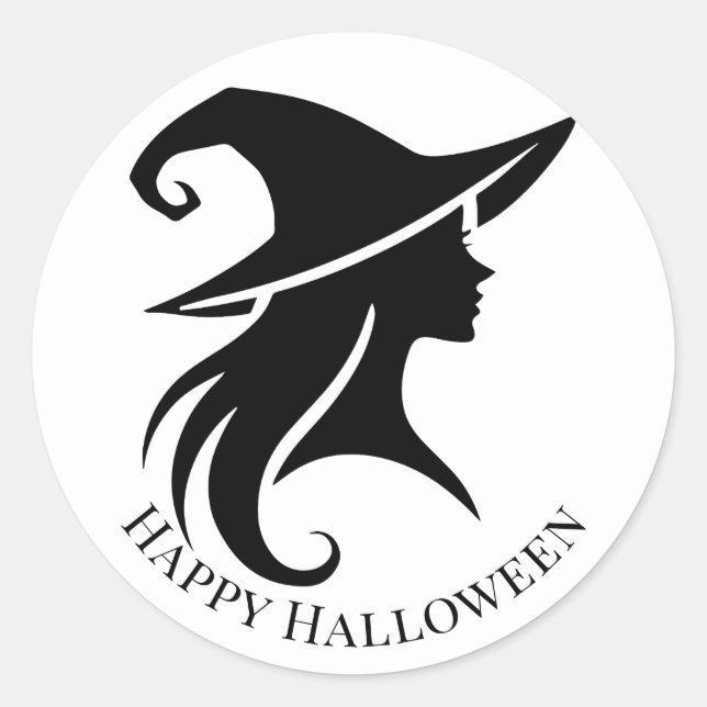 Pegatina Redonda Bruja Gorra negra Wiccan ve fiesta de Halloween (Anverso)