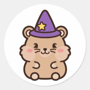 Pegatina Redonda Bruja Hamster Cute Halloween