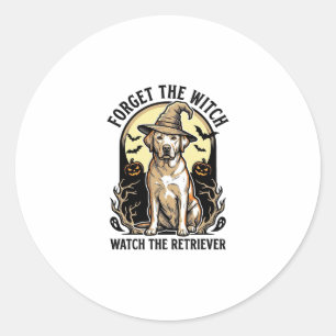 Pegatina Redonda Bruja Labrador de Halloween Perro Retriever Vintag