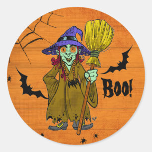 Pegatina Redonda Bruja malvada Halloween lindo personalizado