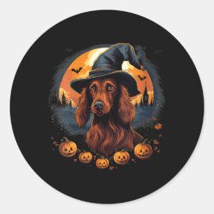 Pegatina Redonda Bruja Perro Setter Irlandés Espeluznante Halloween