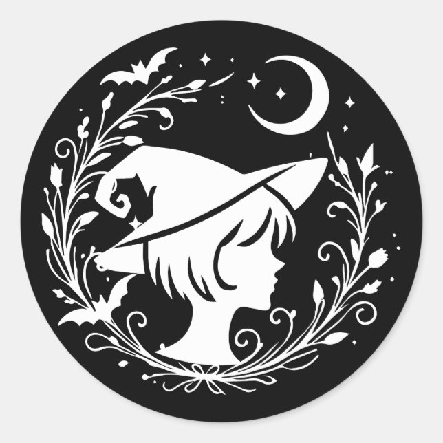 Pegatina Redonda Bruja Pixie Wicca Magia Brujas Halloween (Anverso)