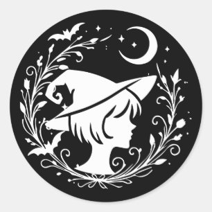 Pegatina Redonda Bruja Pixie Wicca Magia Brujas Halloween