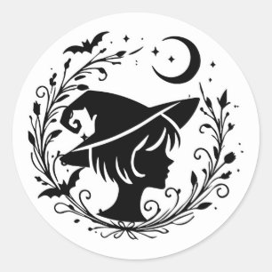 Pegatina Redonda Bruja Pixie Wicca Magia Brujas Halloween