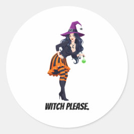 Pegatina Redonda Bruja Por Favor Bruja Glamurosa Gráfico de Hallowe