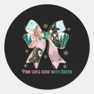 Pegatina Redonda Bruja Rosa Va Bien Con Bruja Verde De Halloween Mu