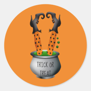 Pegatina Redonda Bruja suave Halloween negro y naranja