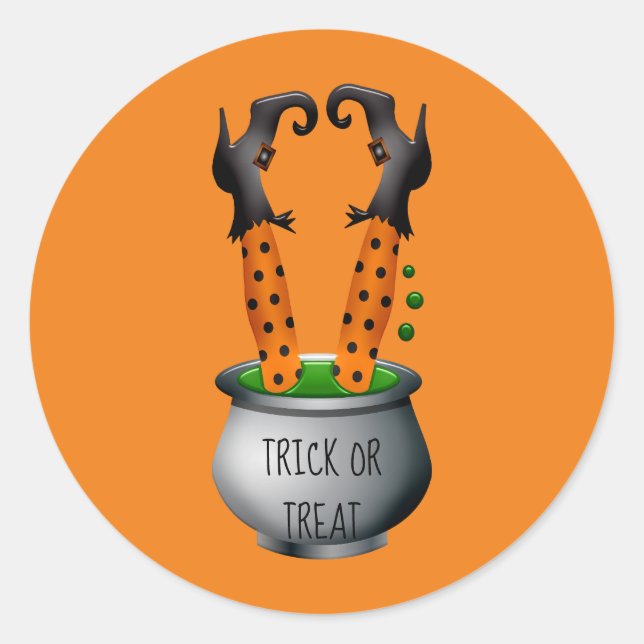 Pegatina Redonda Bruja suave Halloween negro y naranja (Anverso)