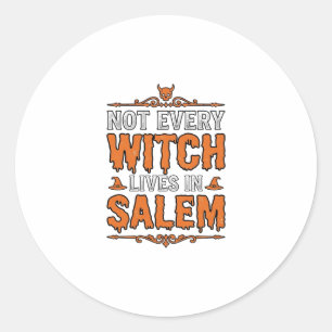 Pegatina Redonda Bruja Vintage Salem Tipografía Halloween Diseño_1