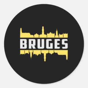Pegatina Redonda Brujas Bélgica City Skyline Cityscape Funny Gift