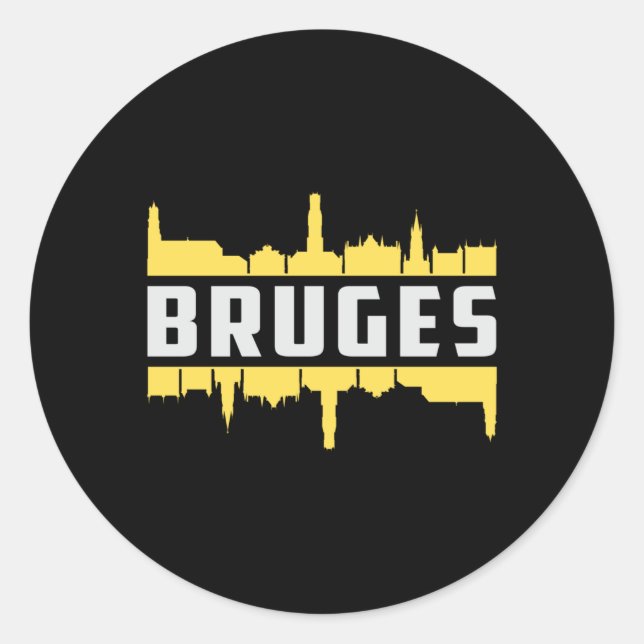 Pegatina Redonda Brujas Bélgica City Skyline Cityscape Funny Gift (Anverso)