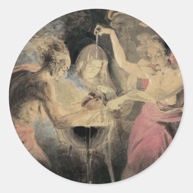 Pegatina Redonda Brujas de Macbeth (Anverso)