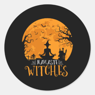 Pegatina Redonda Brujas Namaste Hombres Mujeres Funny Halloween Yog