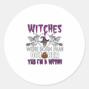 Pegatina Redonda Brujas Octubre Halloween Cráneo Sombrero de Bruja