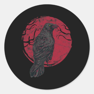 Pegatina Redonda Brujería de cuervo negro oculta Halloween gótico e