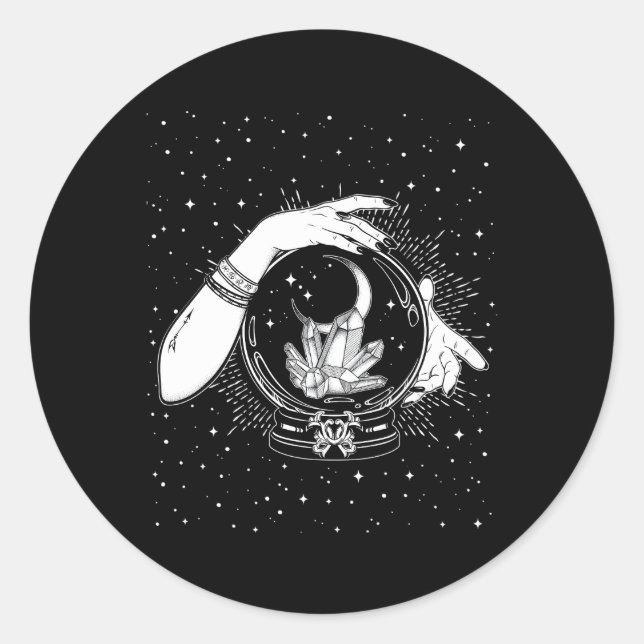 Pegatina Redonda Brujería Mistic Crystal Ball Gypsy Fortune Teller  (Anverso)