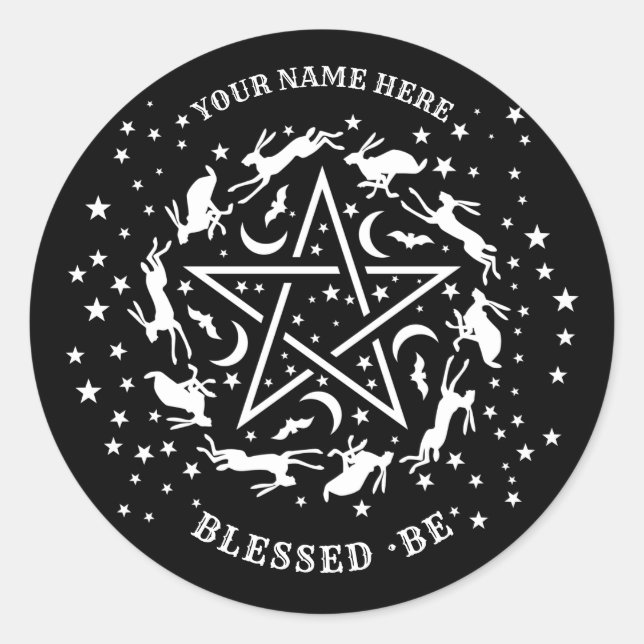 Pegatina Redonda Brujería personalizada liebre pentagram gótica (Anverso)