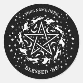 Pegatina Redonda Brujería personalizada liebre pentagram gótica