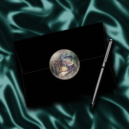 Pegatina Redonda Brujería | Tomos del libro de deletreo en pastel y