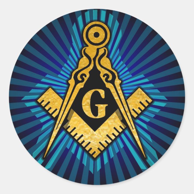 Pegatina Redonda brújula masónica y cuadrado (Anverso)