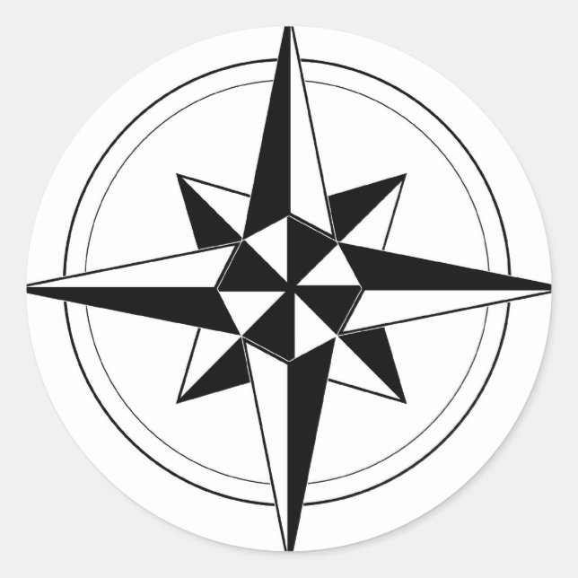 Pegatina Redonda Brújula nautica negra (Anverso)