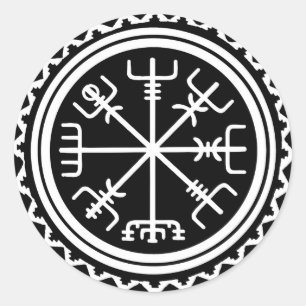 Pegatina Redonda Brújula Vikinga Vegvisir