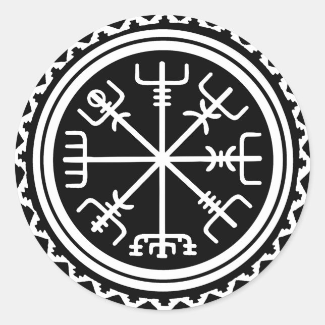 Pegatina Redonda Brújula Vikinga Vegvisir (Anverso)