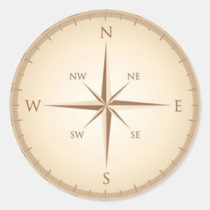 Pegatina Redonda Brújula vintage