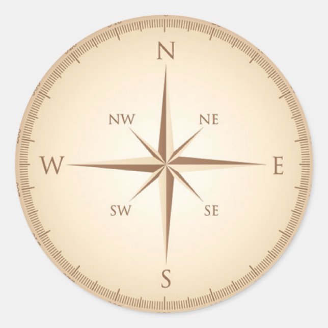 Pegatina Redonda Brújula vintage (Anverso)