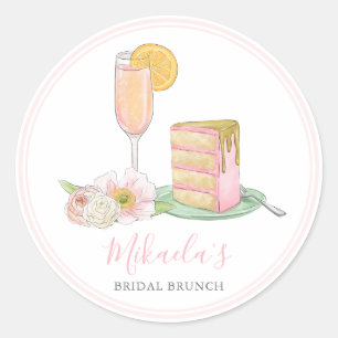Pegatina Redonda Brunch & Bubbly Boda de champán y torta de goteo