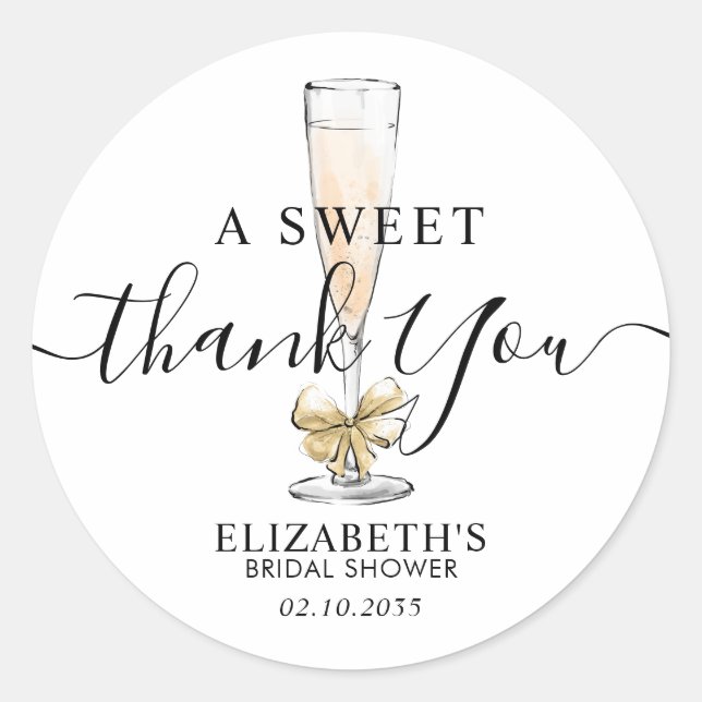 Pegatina Redonda Brunch Bubbly Flute Sweet Gracias Ducha De Novia (Anverso)