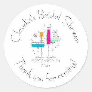 Pegatina Redonda Brunch de Boda Retro con Champán Burbujeante