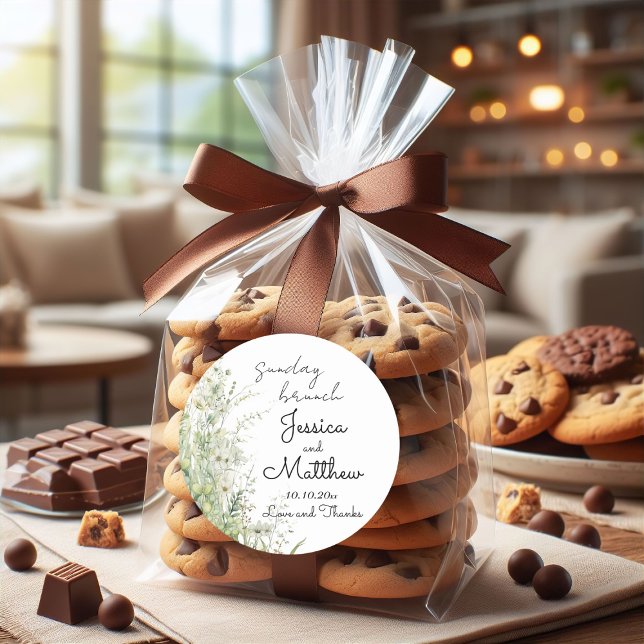 Pegatina Redonda brunch dominical Boda de flores verdes Dusty Sage (Subido por el creador)